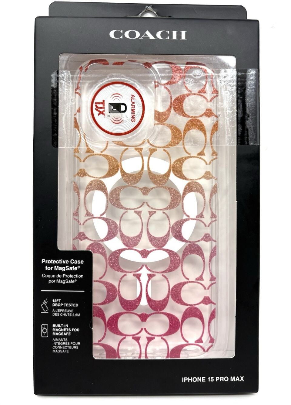 Coach iPhone 15 Pro Max Clear Case Pink Glitter Ombre Cs Logo Magsafe NIP
